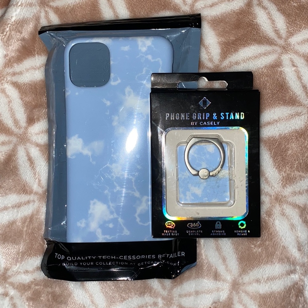Casely IPhone 11 Pro Max Case & CASELY Phone Grip & Stand light blue with white